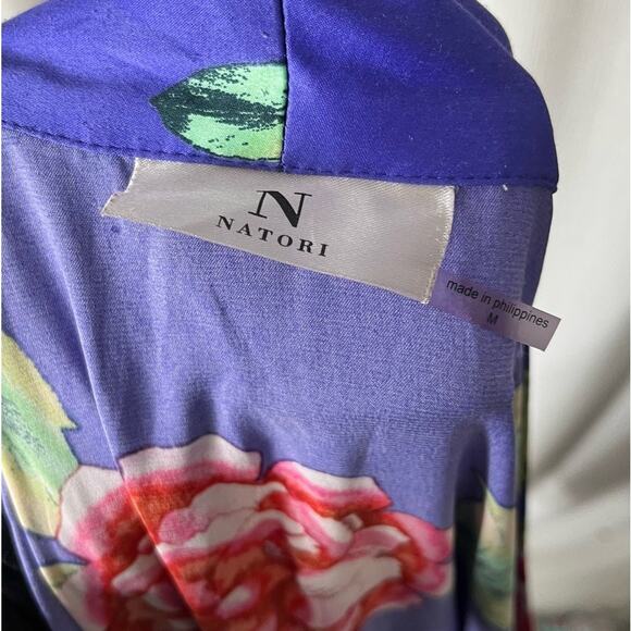 N NATORI Island Fleur-Printed Matte Satin Robe Size Medium - Picture 6 of 7